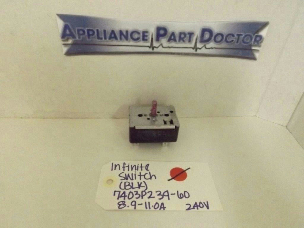 WHIRLPOOL STOVE 7403P239-60 INFINITE SWITCH 8.9-11.0A 240V (BLACK) USED WHIRLPOOL STOVE 7403P239-60 INFINITE SWITCH 8.9-11.0A 240V (BLACK) USED